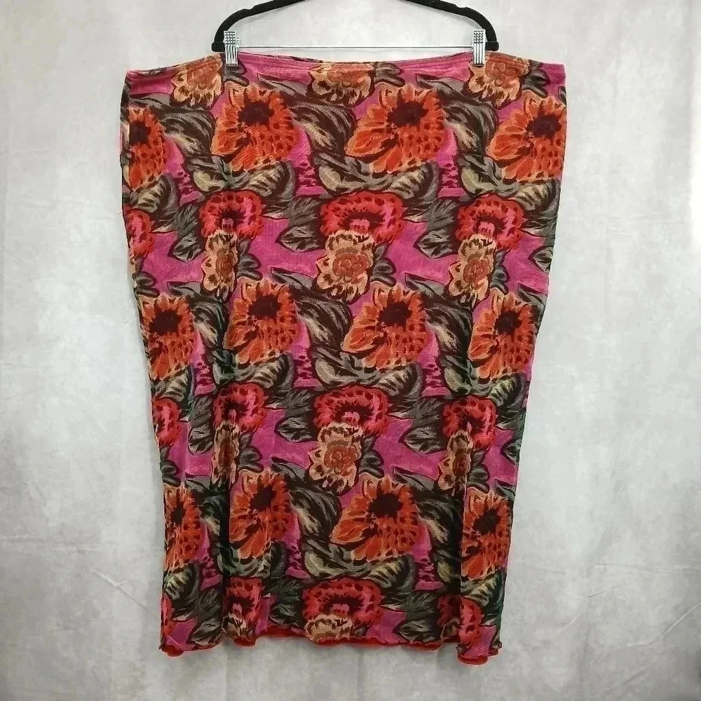 Giorgio Fiorline Plus Collection Floral Midi Pullon Skirt‎ 26/28 3XL